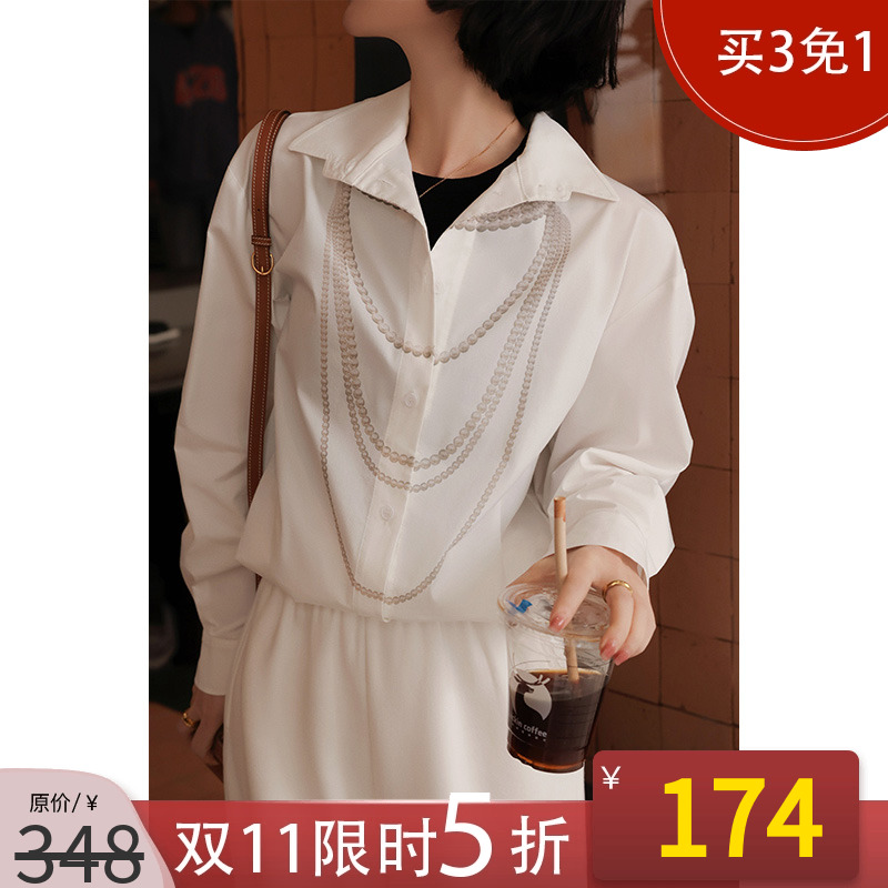 长袖白衬衫上衣法式复古宽松