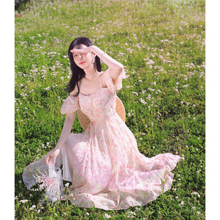 NANASTORE碎花连衣裙女2024春季新款吊带裙中长款a字法式裙子女装