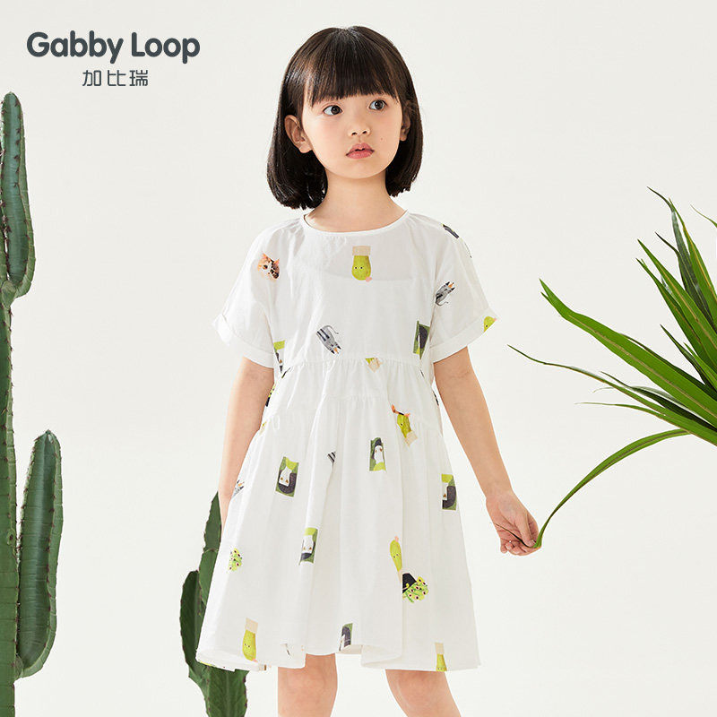 加比瑞童装 夏季新品 女童简约休闲碎花短袖连衣裙中大儿童公主裙