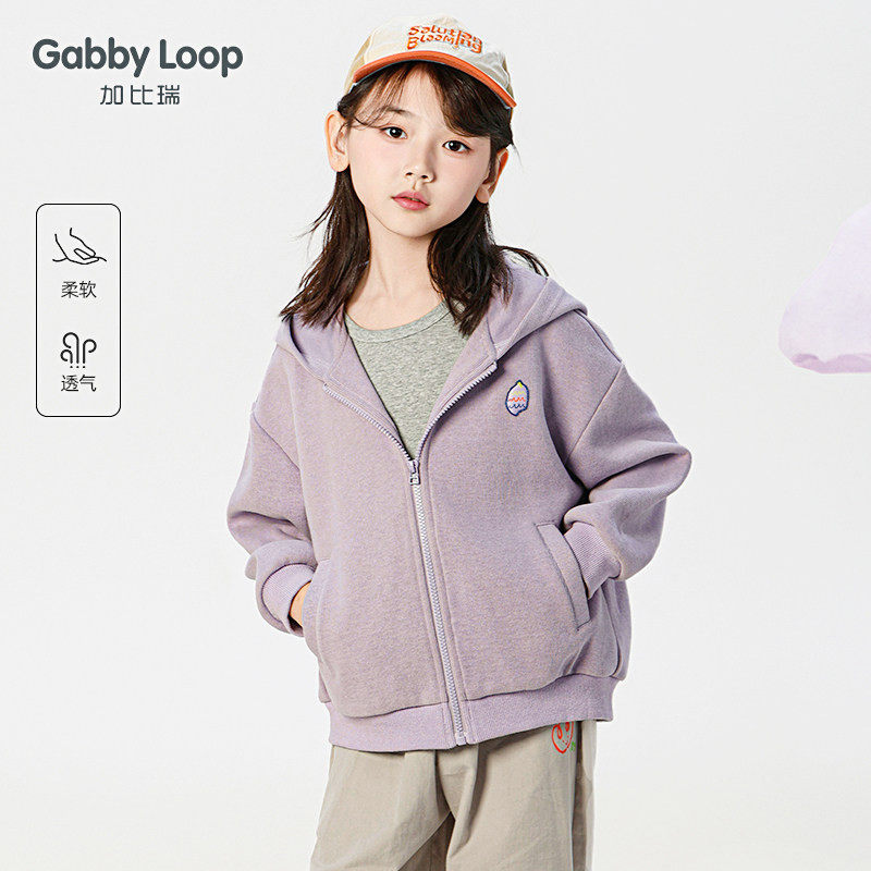 加比瑞童装 春季新品 女童简约休闲舒适宽松连帽外套中大童上衣图片