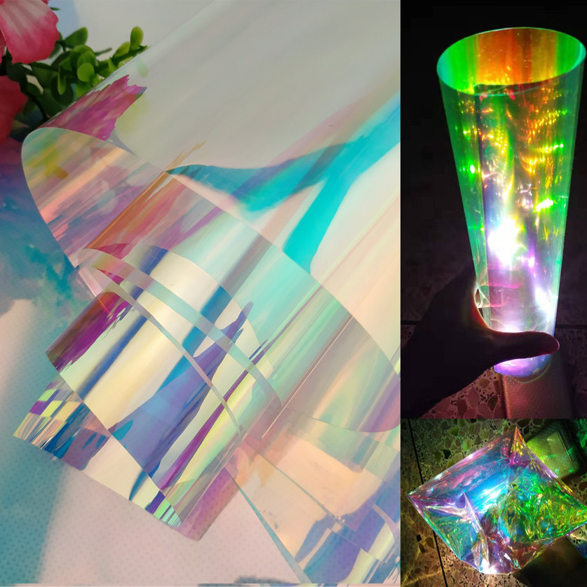 定制七彩炫膜渐变镭射纸室内商场透明遮光窗户折叠装饰玻璃贴移门