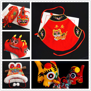 虎头帽虎头鞋虎头枕头肚兜拨浪鼓布老虎婴幼儿宝宝周岁百天拍照