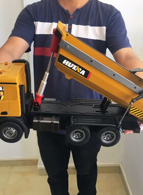 汇纳573高级合金10通道遥控自卸车工程车2.4G卡车翻斗车儿童玩具