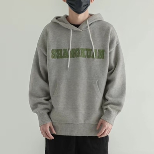 加厚加绒卫衣男ins潮牌宽松字母印花打底春秋季连帽休闲高街外套