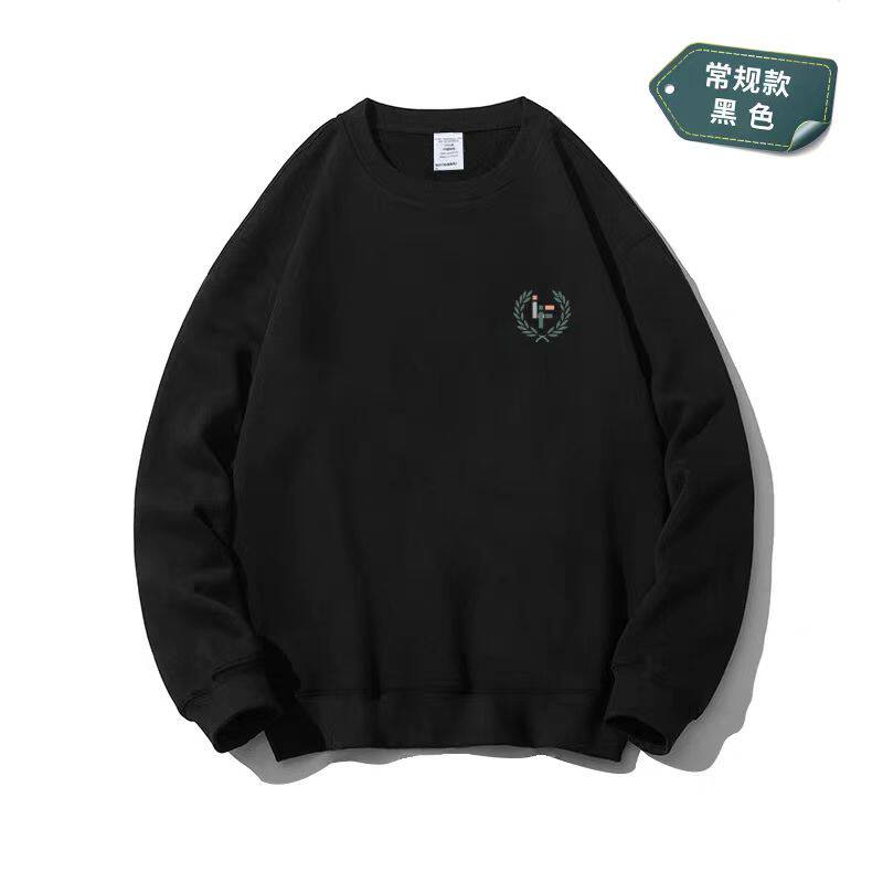 2025早秋新款黑色圆领卫衣简约麦穗字母小标男士宽松休闲长袖外套
