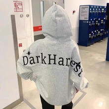 美式复古字母刺绣连帽卫衣男女2025新款宽松小众设计感情侣款上衣