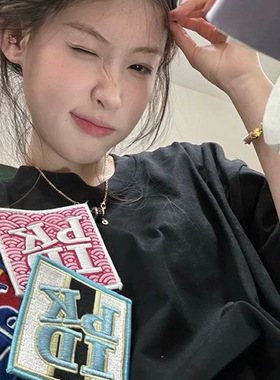 国潮牌魔术贴刺绣字母短袖T恤男女夏季美式宽松纯棉小众情侣上衣