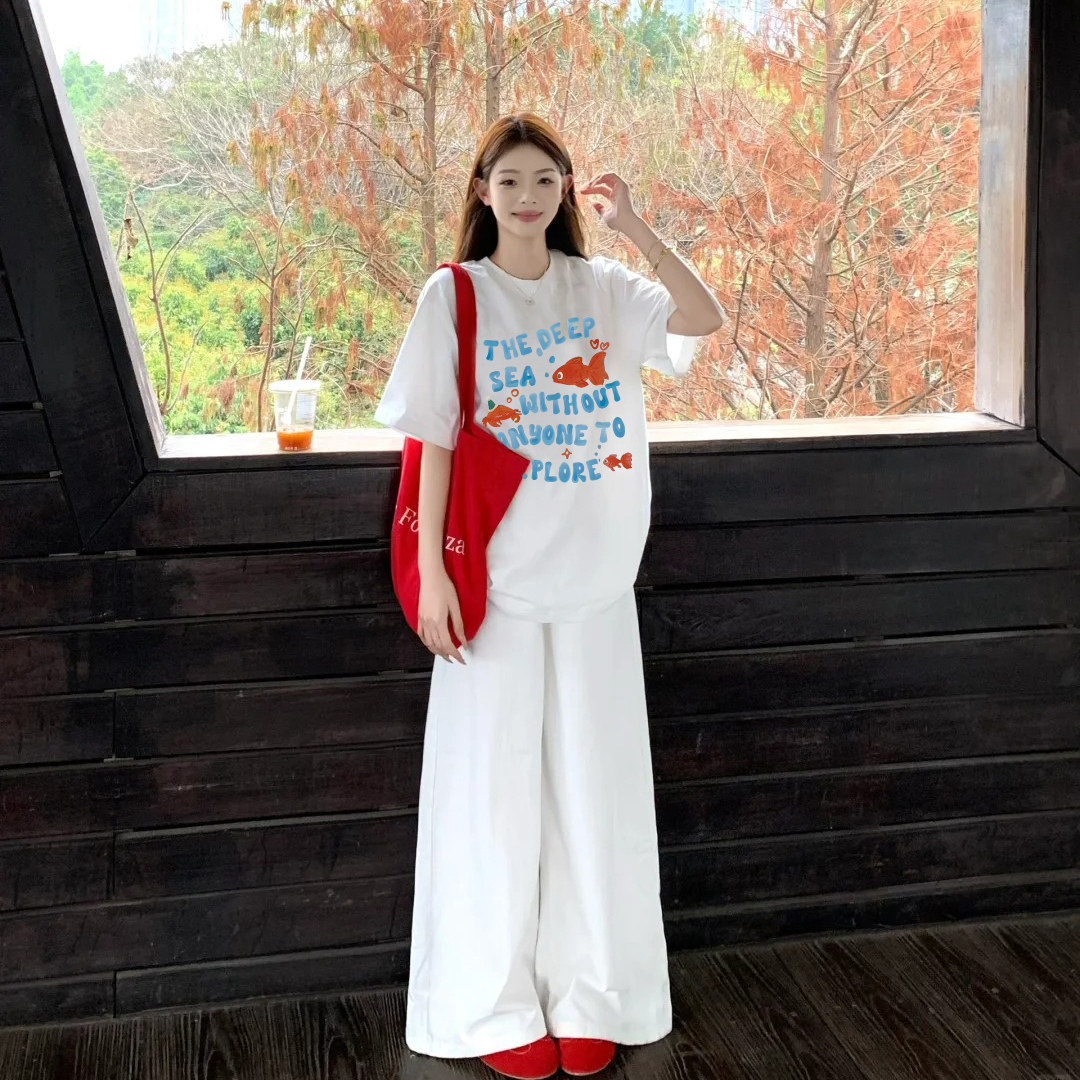 重磅纯棉趣味字母印花短袖t恤女夏季新款纯棉宽松高街白色上衣ins