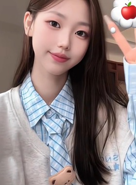 日系可爱小熊假两件polo领卫衣女2025新款宽松拼接格子学院风上衣