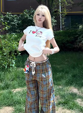 美式辣妹Hellokitty猫修身短袖t恤女夏季新款收腰显瘦白色上衣潮