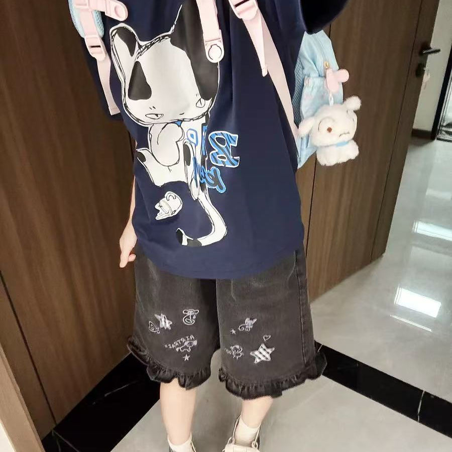 涂鸦猫咪印花短袖t恤女