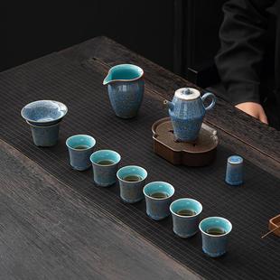 苏氏陶瓷国礼蓝黛鎏银三才盖碗大套组功夫茶具非遗大师郑文强作品