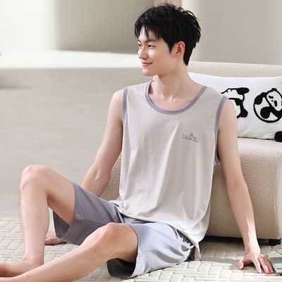 睡衣男夏季莫代尔棉无袖背心短裤套装夏天薄款凉感简约休闲家居服