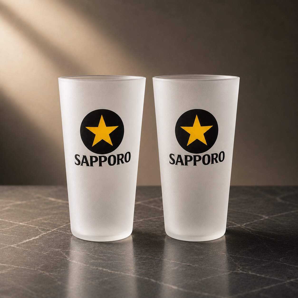 日本SAPPORO黑标星牌扎啤杯超薄磨砂柯林杯黑啤杯精酿啤酒杯水杯