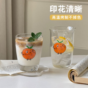 原创创意橘子玻璃水杯反口高硼硅咖啡杯家用卡通耐热牛奶杯早餐杯