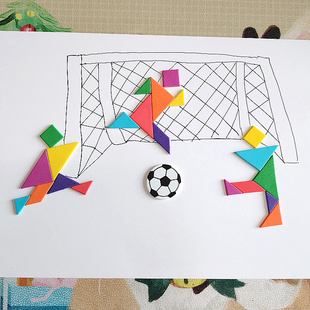 适合A4七巧板贴纸贴画踢足球 小学生几何图形拼贴体育节足球运动