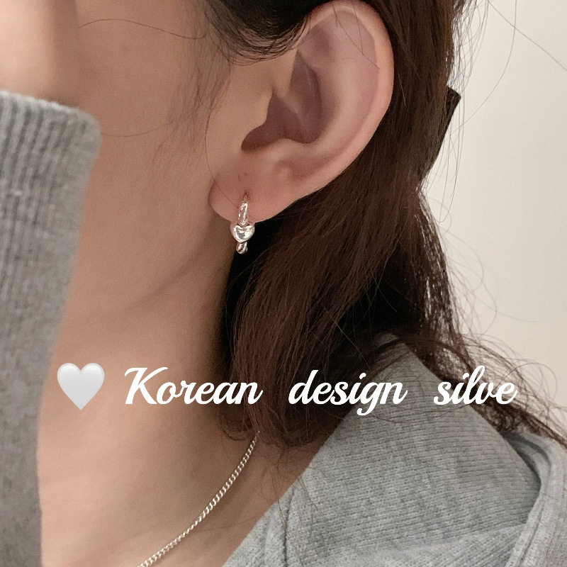 韩版ins风简单设计耳饰品 S925纯银凸面爱心麻花耳扣百搭高级感女