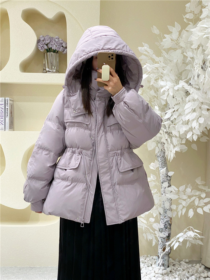 反季2023新款韩系芋泥紫收腰羽绒服女中长款冬装白鸭绒加厚连帽外_虎窝淘