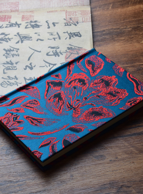 【露华】湖蓝色古风绸缎布艺玫瑰刺绣浮世绘日式礼物A5硬面手账本