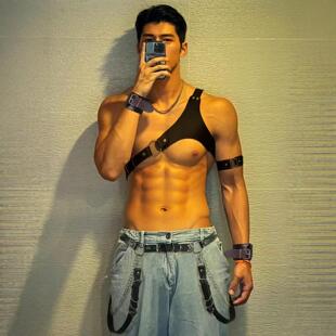 夜店舞台艺术照造型大腿环 性感诱惑PU皮革弹力带插扣斜背带臂环