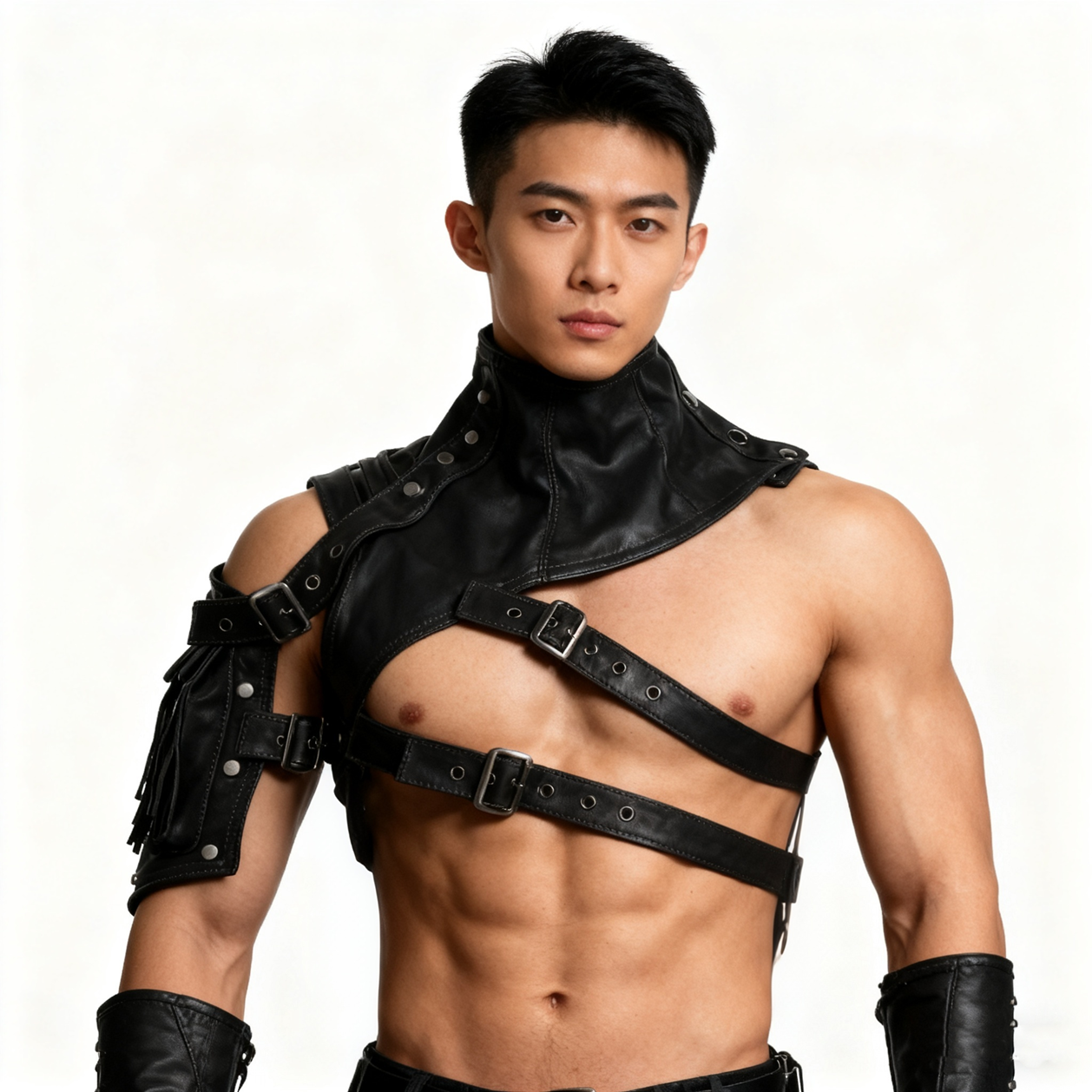 NPC出活动朋克PU皮男士单肩口袋披挂 圣诞节舞台酒吧性感盔甲马甲