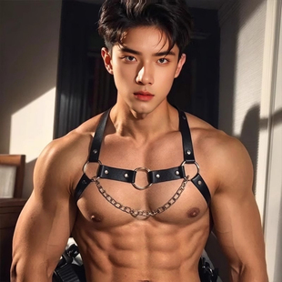 小狼狗皮革绑带1S背带演出舞台款自拍可调跳舞性感肌肉束缚胸衣潮