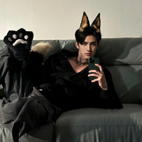 NPC大狼狗男友发箍毛绒头饰漫展cosplay耳朵道具仿真兽耳发饰杜宾