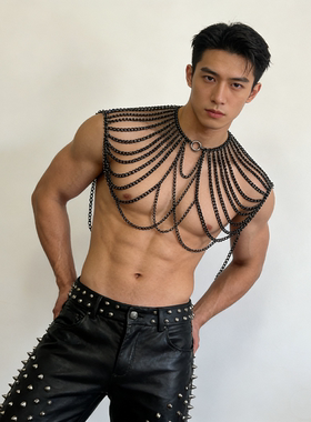 黑色胸链男 性感肩链配饰 夜店舞台辣弟风身体链 小众高级感胸饰