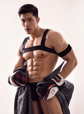 GOGO肌肉男性感绑带背心弹力带胸带夜店酒吧表演肩带送臂环男健身