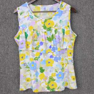 夏季 上衣人造棉睡衣家居服绵绸防走光凸点荷叶边 女式 棉绸背心无袖