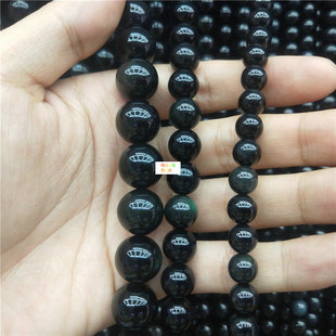 4-14mm天然无优化黑曜石圆珠串珠 手工散珠半成品手链diy首饰配件