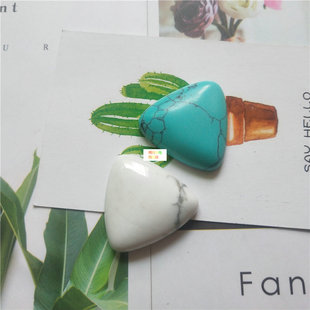 天然白松石合成绿松石鼓角平底三角形戒面贴片无孔 diy手作工配件