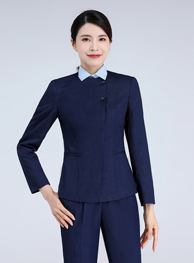 广汽丰田无领女士西服工装蓝色西装定制裤子衬衫通勤套装德诚琪美
