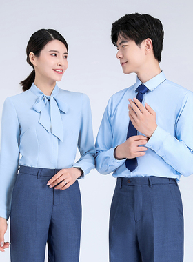 宝马领创工装工作服雪纺衬衣蓝色衬衫女职业西装定制裤子工服制服