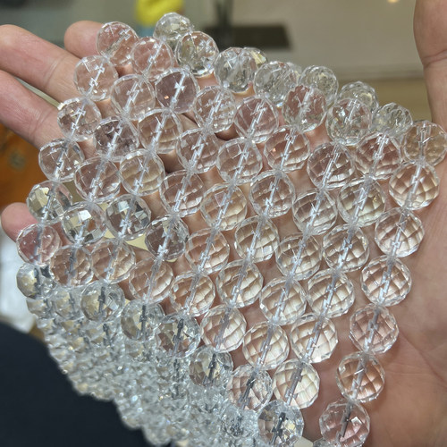 天然白水晶 半成品 64刻面散珠硬抛光 水晶串珠