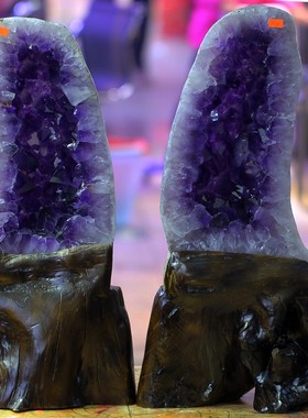 巴西抛光紫晶洞对洞 抛光紫水晶洞玛瑙紫水晶聚宝盆19.3和19.35