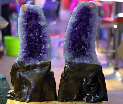 巴西抛光紫晶洞对洞 抛光紫水晶洞玛瑙紫水晶聚宝盆19.3和19.35