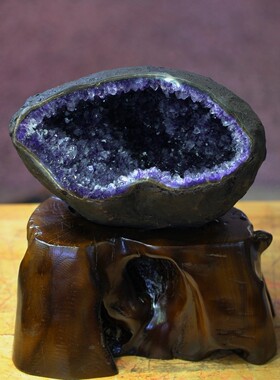 原矿紫晶洞水晶洞水晶玛瑙洞 钱袋子摆件聚财风水12.67