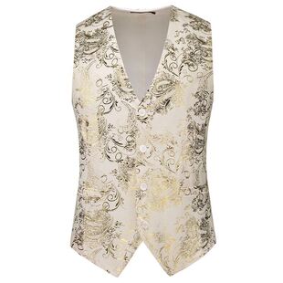 大码 男士 修身 马甲免烫印花背心韩版 青年职业坎肩马夹 商务休闲无袖