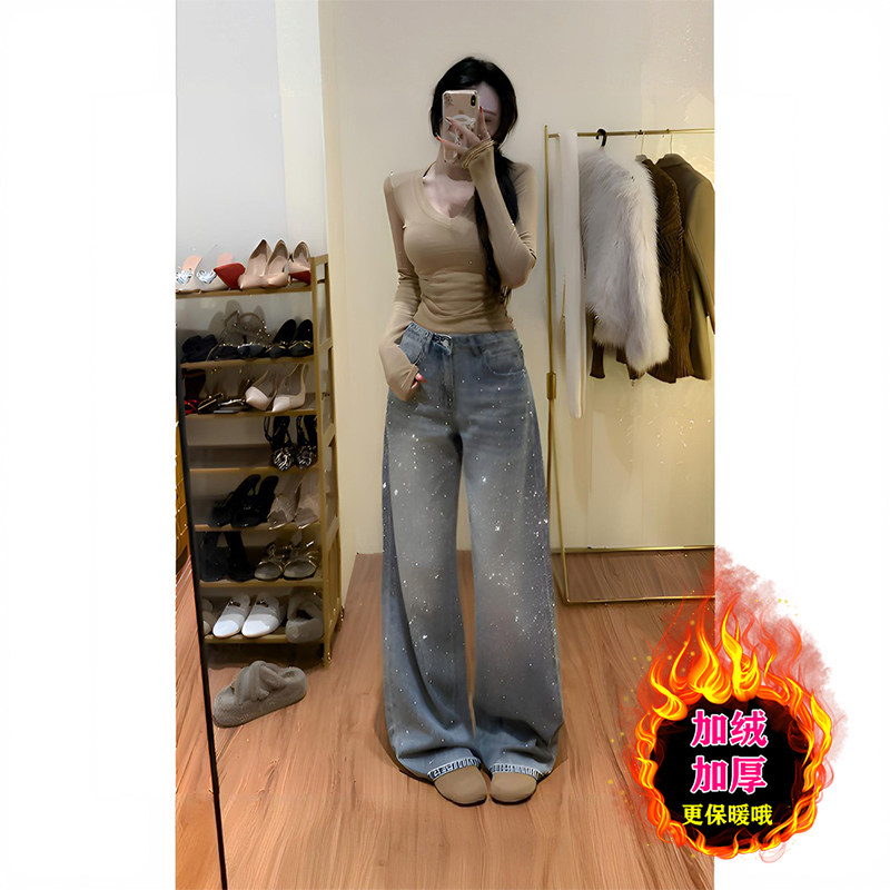 满天星烫钻重工牛仔裤女2026新款春季大码高腰显瘦宽松阔腿裤子,女装/女士精品,牛仔裤,淘宝优惠券,粉丝福利购,淘宝优惠卷