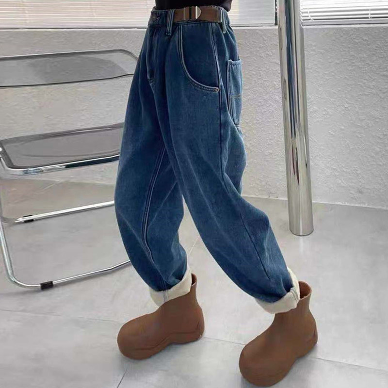 梨形身材加绒加厚牛仔裤女秋冬