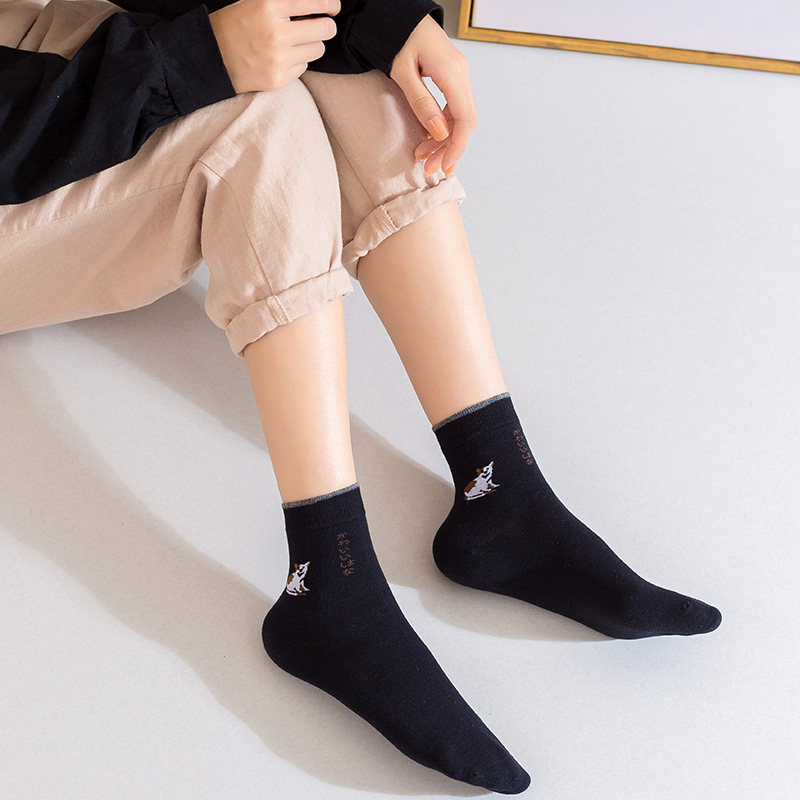 欧蒂爱女袜卡通中长筒袜女棉袜休闲时尚可爱防臭精梳棉无骨缝合