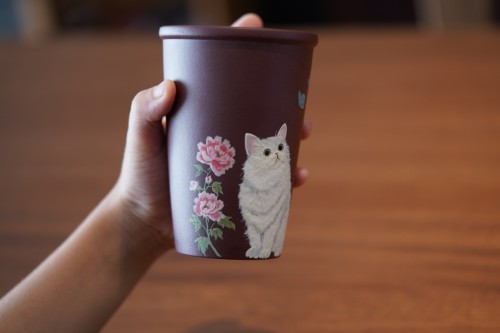 蜜糖紫砂｜大容量可乐咖啡宫廷猫咪杯 330ml 黄金段泥 高13cm