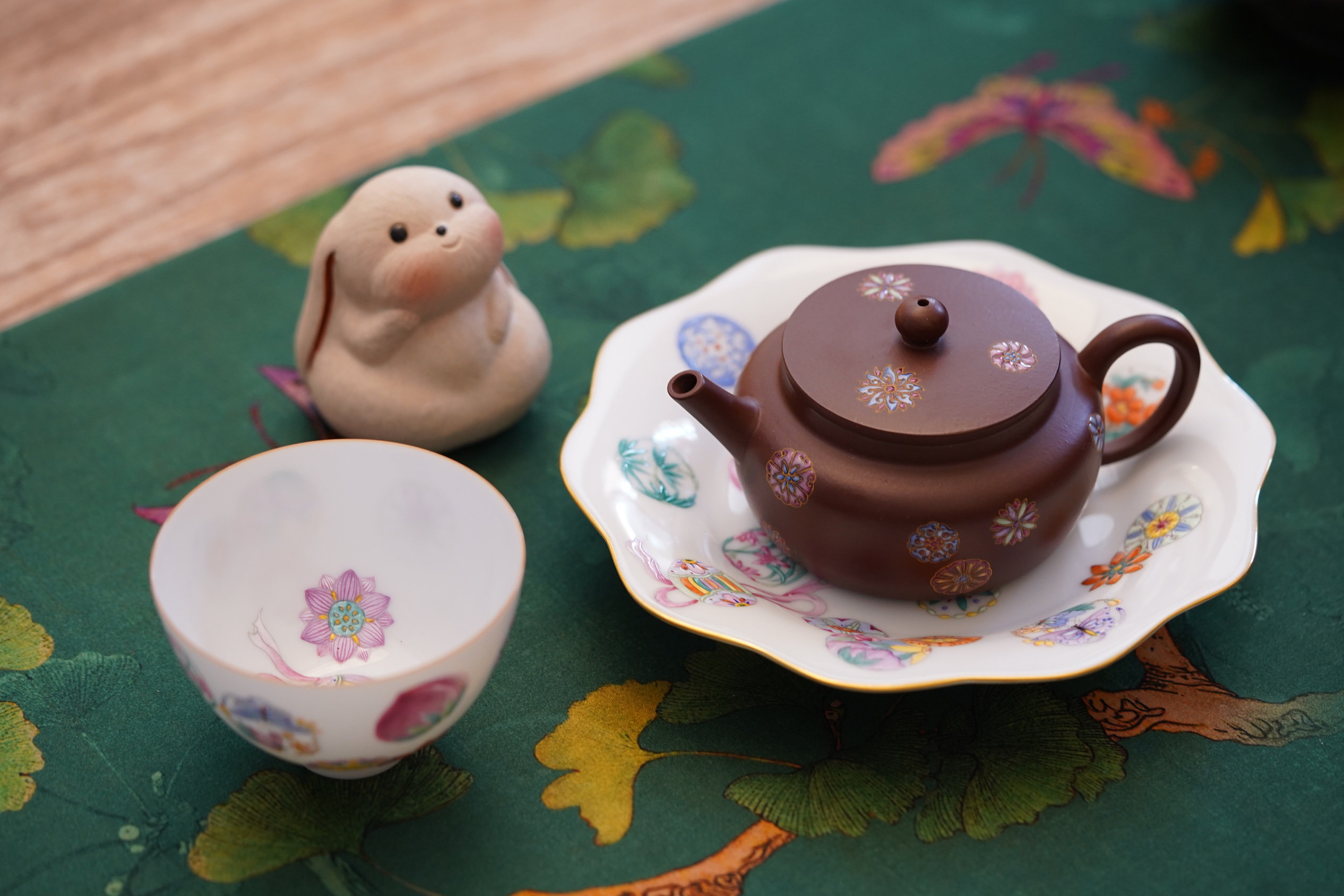 蜜糖紫砂｜女士泡茶大口桑扁壶紫朱泥120C皮球花中式珐琅彩宝石釉