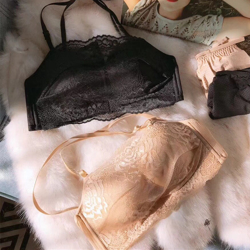 美背胸罩蕾丝抹胸防走光小胸聚拢文胸交叉带无钢圈性感中厚内衣女