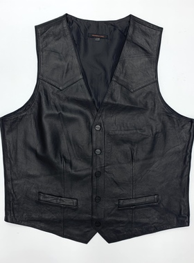 真皮马甲 外单复古时尚小羊皮马夹 摩托机车街头风格宽松皮衣夹克