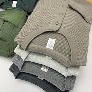 T恤男 复古重磅TEE高品质华夫格素色长袖 美式 复刻350克休闲亨利衫