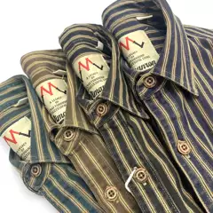 Amei Casual Striped Shirt for Men, Heavy-Duty Workwear Double-Pocket Jacket, Men's Autumn Vintage Loose Oversized Coat