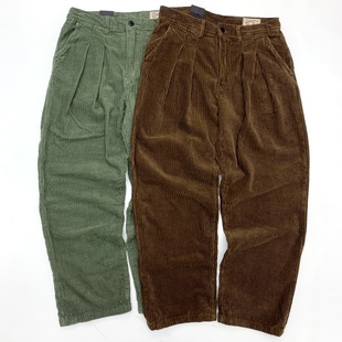 潮 女复古直筒宽松阔腿休闲裤 大裤 腿棉水洗灯芯绒男条绒重磅老爹裤