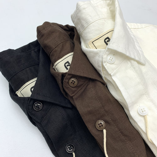 100%亚麻衬衫男夏季透气日系复古